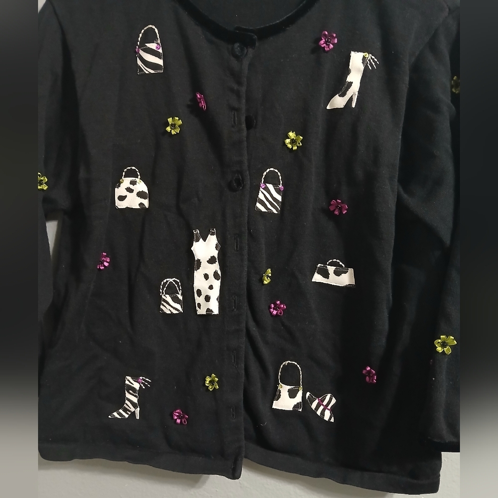 MARISA CHRISTINA Women's Black Patterned Sweater‎ - Picture 3 of 16